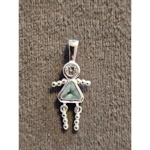 Sterling Silver 925 Boy Pendant With Light Blue Stone (March(